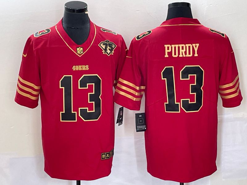 Men San Francisco 49ers 13 Brock Purdy 75th Nike Red Gold Game Player NFL Jersey